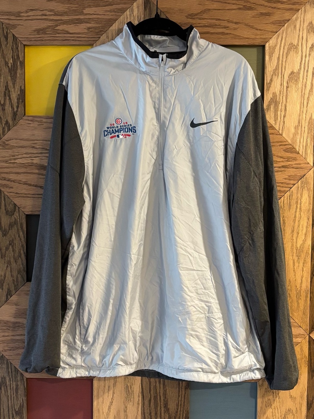 Chicago Cubs NIKE GOLF 2016 Series Champions Gray 1/4 Zip Jacket Windbreaker Lg